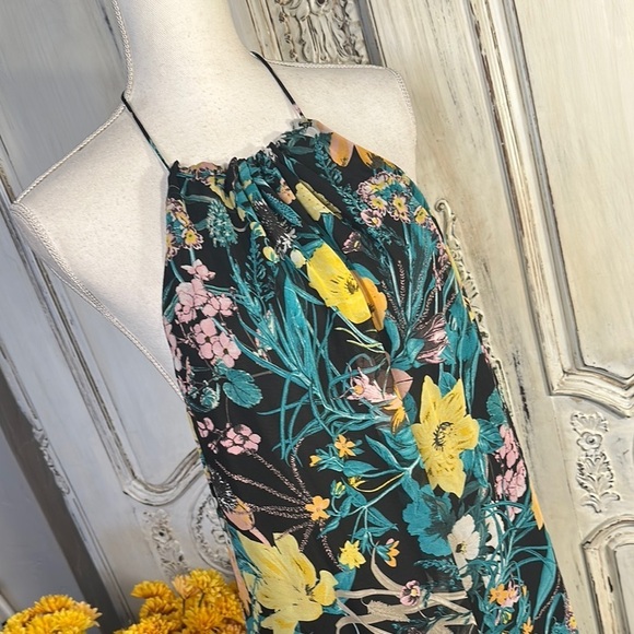 ZARA Floral Halter Maxi Dress Deep Cut Halter Back Made in Spain - Picture 2 of 8